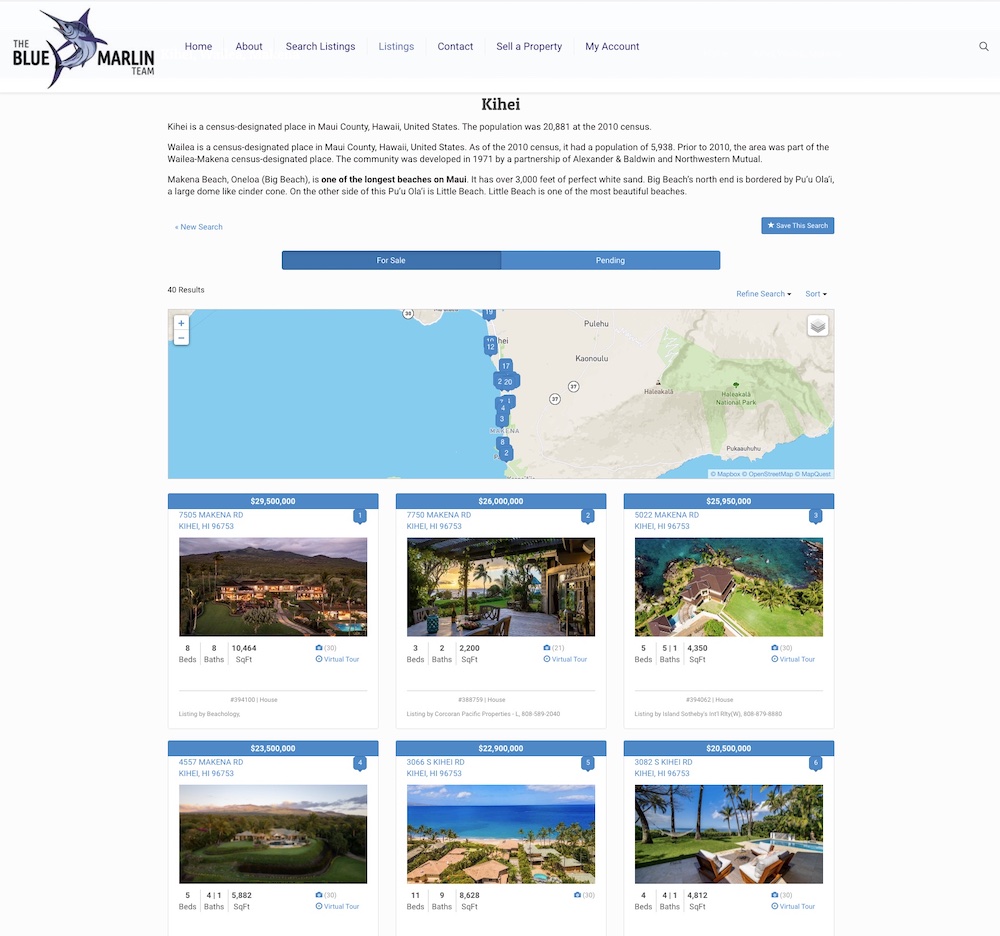 Blue Marlin real Estate listing page